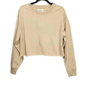 OneStepUp Knit Beige New Raw Hem Pull Over Oversized Cropped Sweatshirt